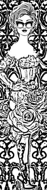 Free colorable bookmarks of a woman wearing glasses and a dress